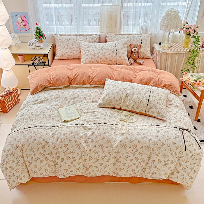 91家纺网 家纺一手货源 找家纺 典曼家纺 2025新款古法花边蝴蝶结四件套 可可庄园