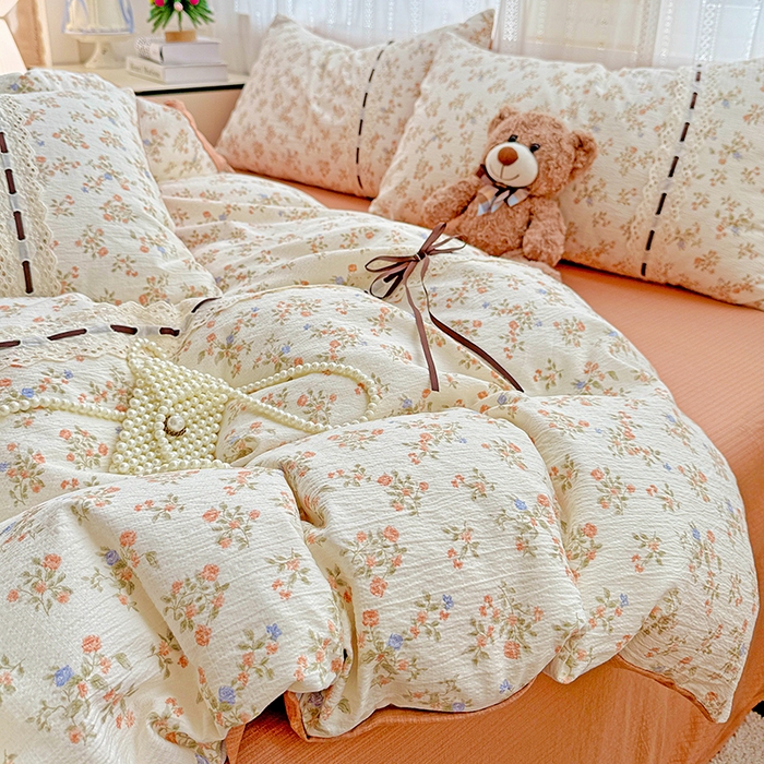 91家纺网 家纺一手货源 找家纺 典曼家纺 2025新款古法花边蝴蝶结四件套 可可庄园