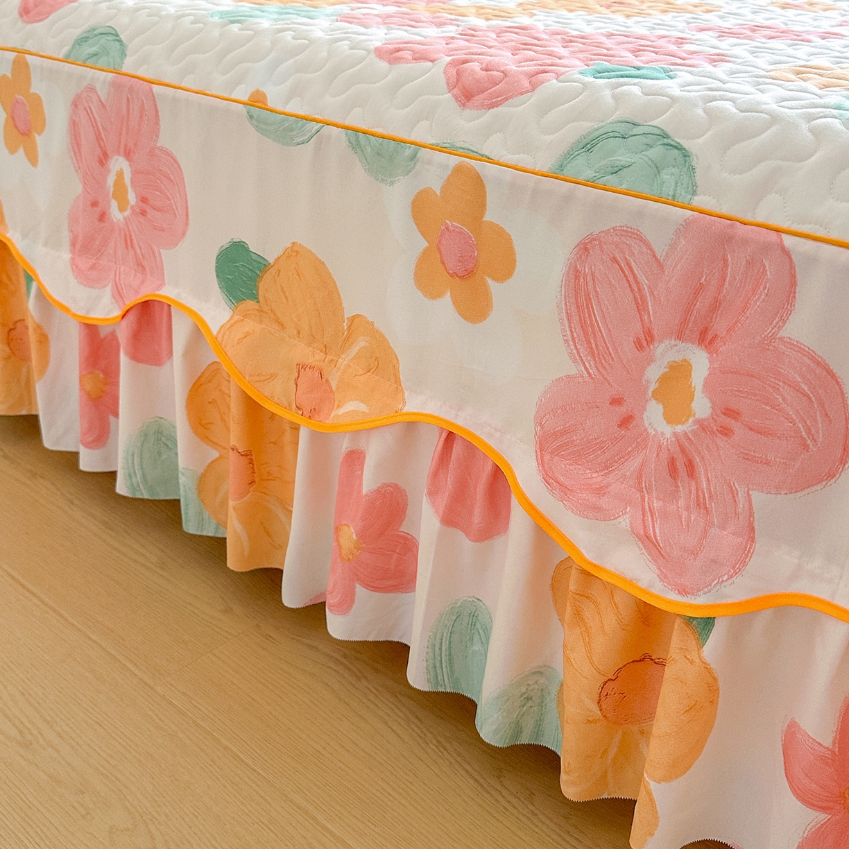 91家纺网 家纺一手货源 找家纺 （总）笠裙家纺 2025新款磨毛【夹棉】S边单件三件套韩版防滑床裙