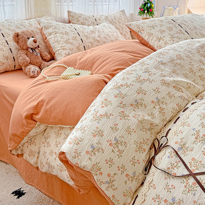 91家纺网 家纺一手货源 找家纺 典曼家纺 2025新款古法花边蝴蝶结四件套 可可庄园