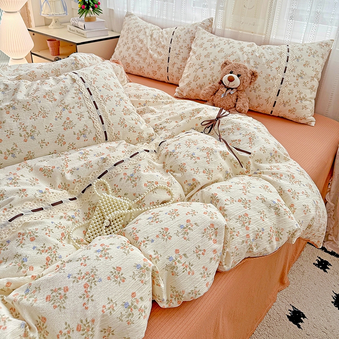 91家纺网 家纺一手货源 找家纺 典曼家纺 2025新款古法花边蝴蝶结四件套 可可庄园