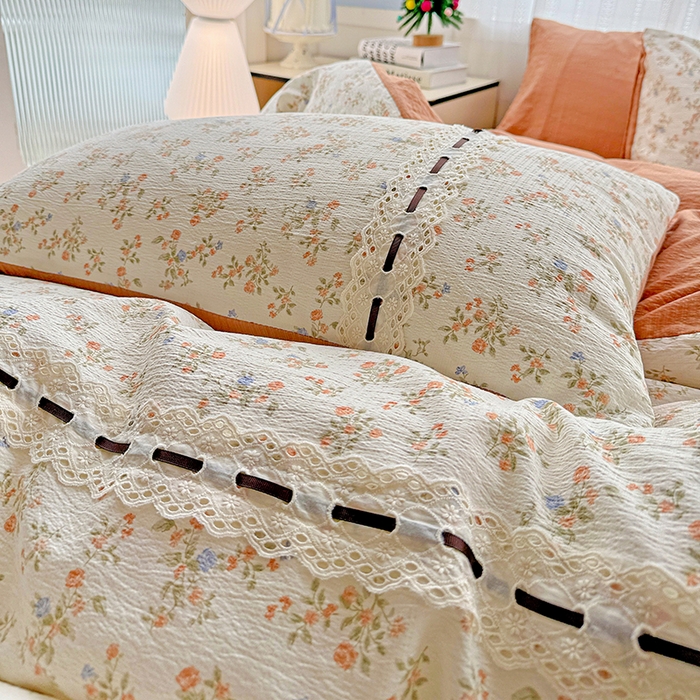 91家纺网 家纺一手货源 找家纺 典曼家纺 2025新款古法花边蝴蝶结四件套 可可庄园