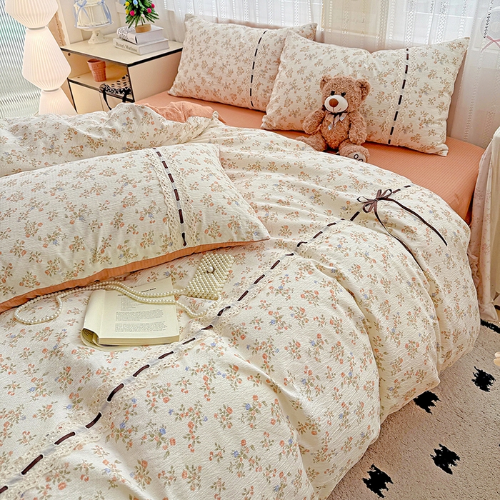 91家纺网 家纺一手货源 找家纺 典曼家纺 2025新款古法花边蝴蝶结四件套 可可庄园