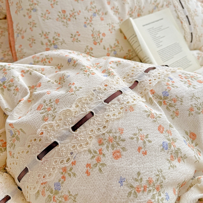 91家纺网 家纺一手货源 找家纺 典曼家纺 2025新款古法花边蝴蝶结四件套 可可庄园