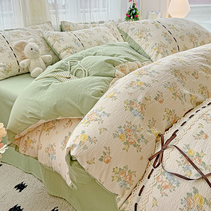 91家纺网 家纺一手货源 找家纺 典曼家纺 2025新款古法花边蝴蝶结四件套 绿野仙踪