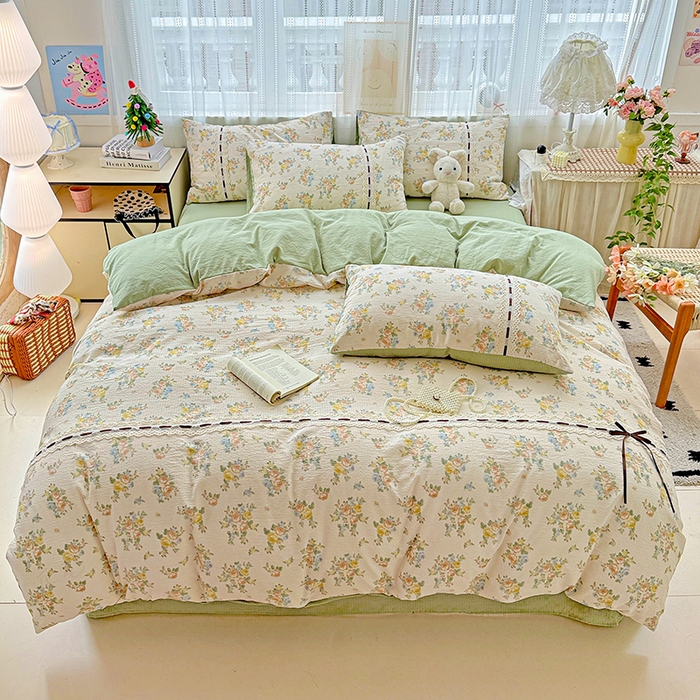 91家纺网 家纺一手货源 找家纺 典曼家纺 2025新款古法花边蝴蝶结四件套 绿野仙踪