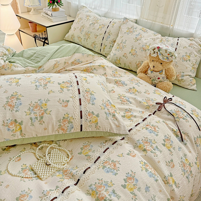 91家纺网 家纺一手货源 找家纺 典曼家纺 2025新款古法花边蝴蝶结四件套 绿野仙踪