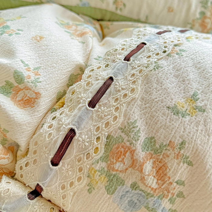 91家纺网 家纺一手货源 找家纺 典曼家纺 2025新款古法花边蝴蝶结四件套 绿野仙踪