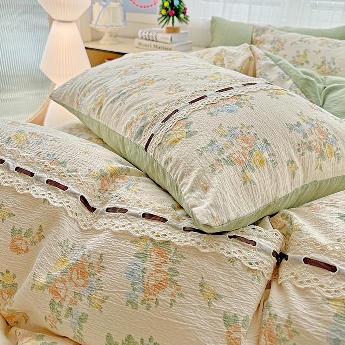 91家纺网 家纺一手货源 找家纺 典曼家纺 2025新款古法花边蝴蝶结四件套 绿野仙踪