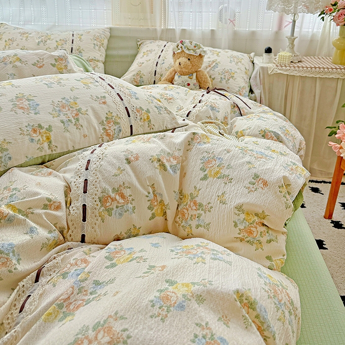 91家纺网 家纺一手货源 找家纺 典曼家纺 2025新款古法花边蝴蝶结四件套 绿野仙踪