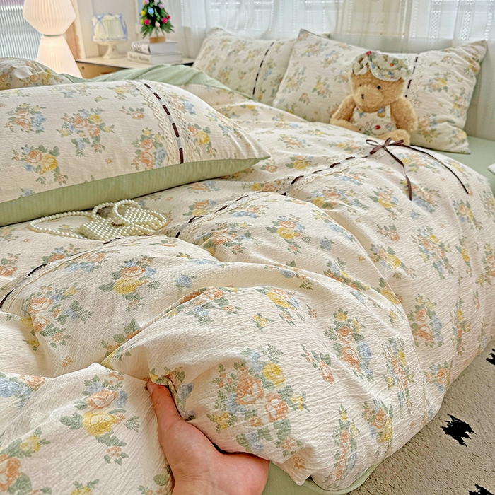 91家纺网 家纺一手货源 找家纺 典曼家纺 2025新款古法花边蝴蝶结四件套 绿野仙踪