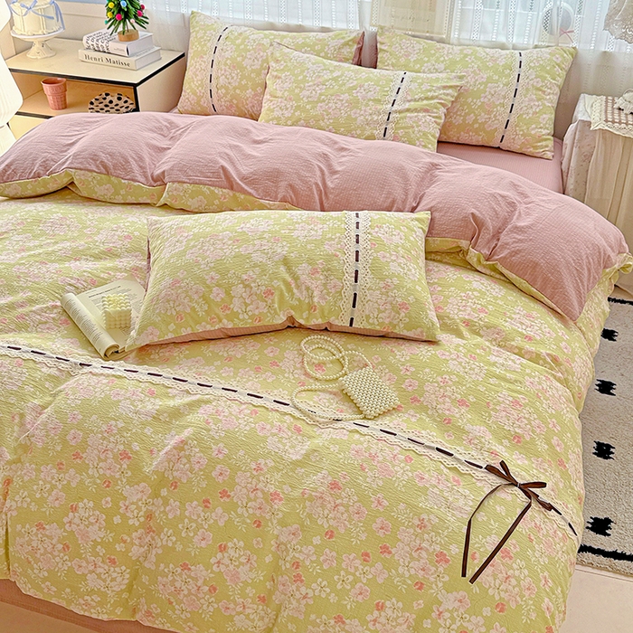 91家纺网 家纺一手货源 找家纺 典曼家纺 2025新款古法花边蝴蝶结四件套 觅秋