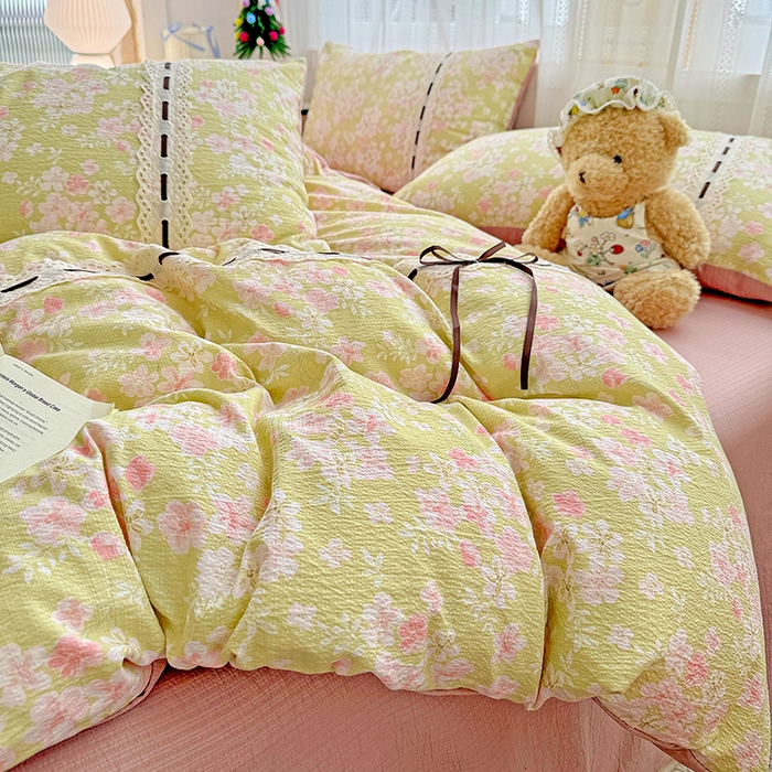 91家纺网 家纺一手货源 找家纺 典曼家纺 2025新款古法花边蝴蝶结四件套 觅秋