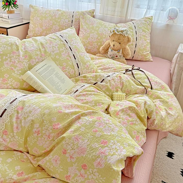 91家纺网 家纺一手货源 找家纺 典曼家纺 2025新款古法花边蝴蝶结四件套 觅秋