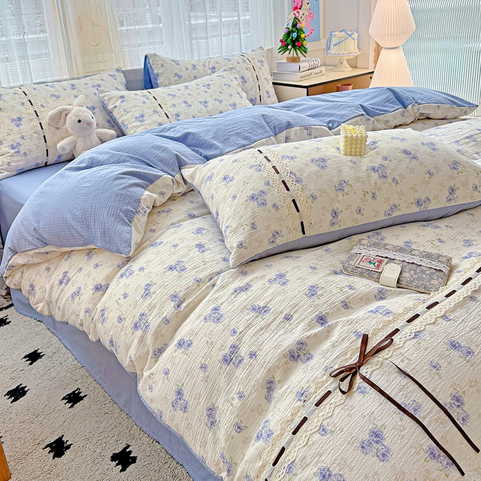 91家纺网 家纺一手货源 找家纺 典曼家纺 2025新款古法花边蝴蝶结四件套 暮归十里