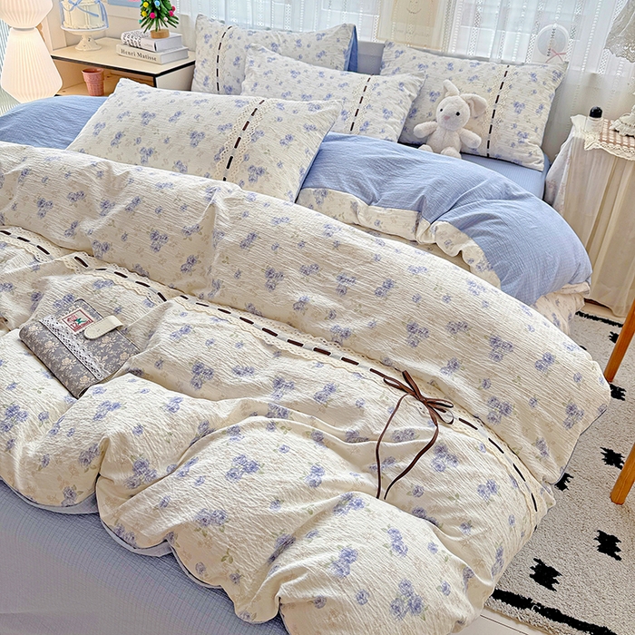 91家纺网 家纺一手货源 找家纺 典曼家纺 2025新款古法花边蝴蝶结四件套 暮归十里