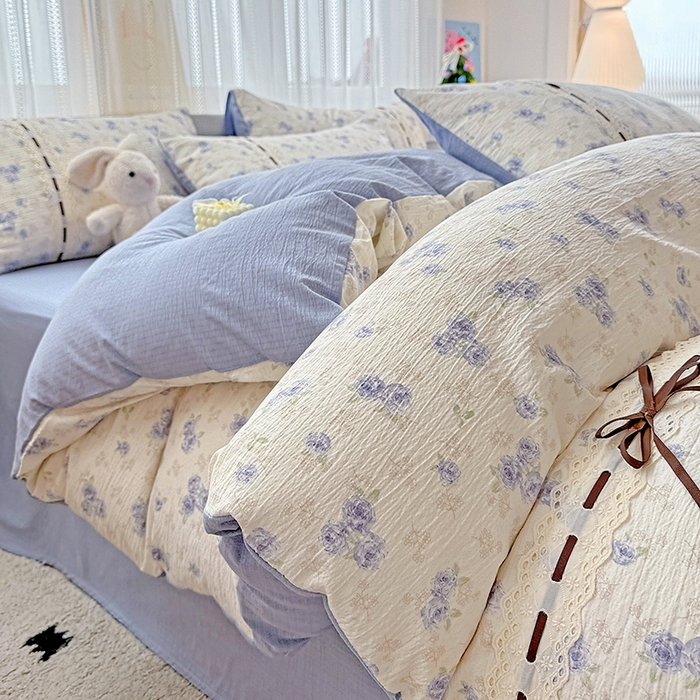 91家纺网 家纺一手货源 找家纺 典曼家纺 2025新款古法花边蝴蝶结四件套 暮归十里