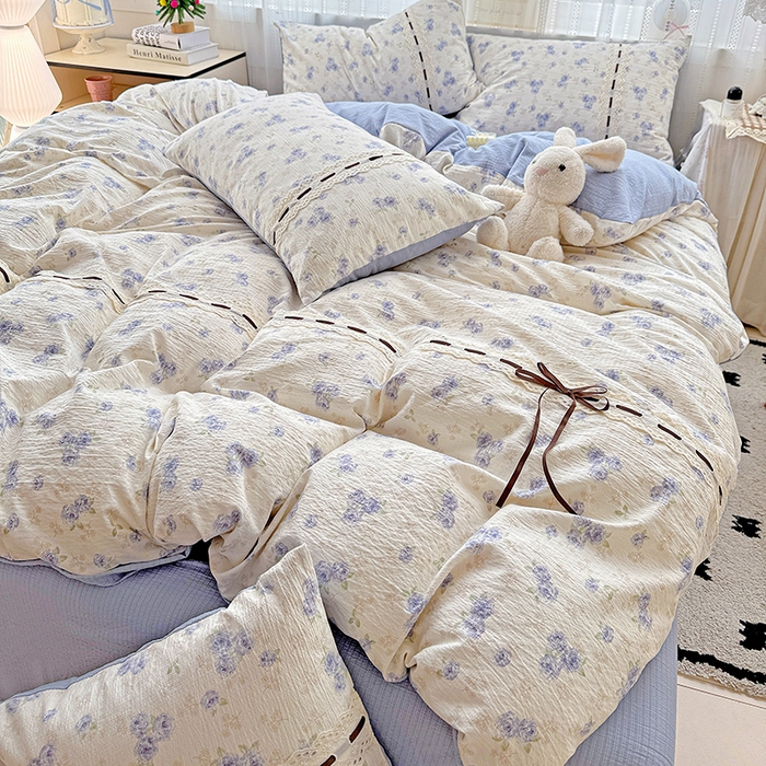 91家纺网 家纺一手货源 找家纺 典曼家纺 2025新款古法花边蝴蝶结四件套 暮归十里