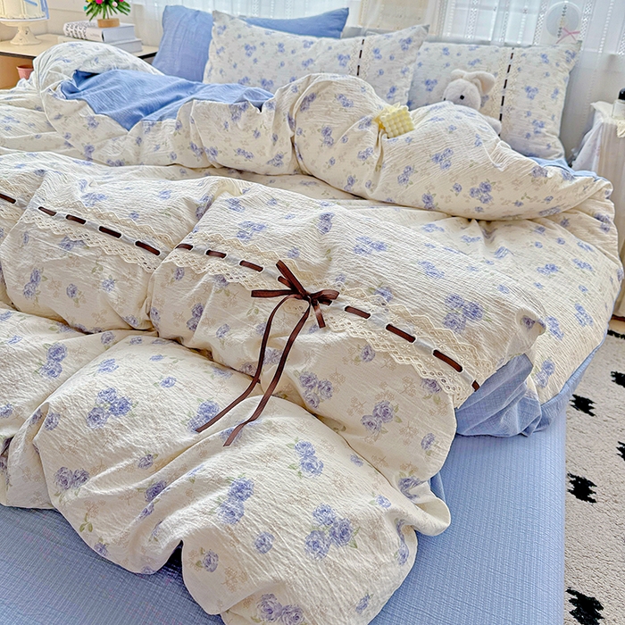 91家纺网 家纺一手货源 找家纺 典曼家纺 2025新款古法花边蝴蝶结四件套 暮归十里