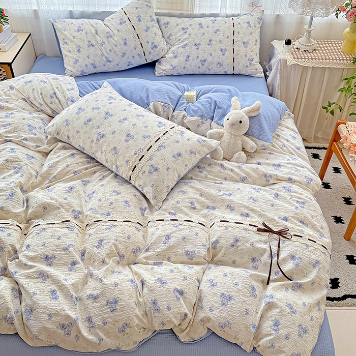 91家纺网 家纺一手货源 找家纺 典曼家纺 2025新款古法花边蝴蝶结四件套 暮归十里