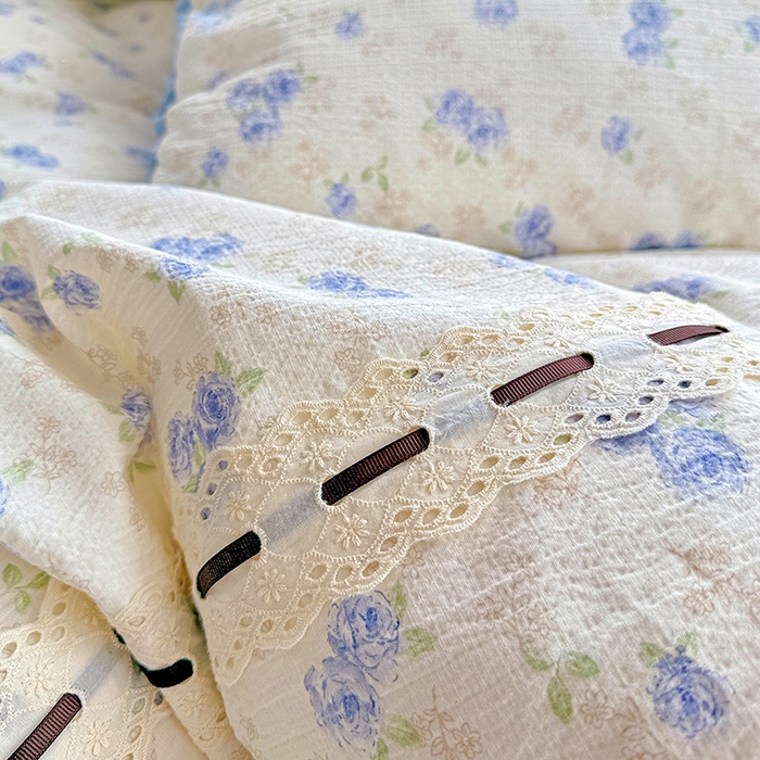 91家纺网 家纺一手货源 找家纺 典曼家纺 2025新款古法花边蝴蝶结四件套 暮归十里