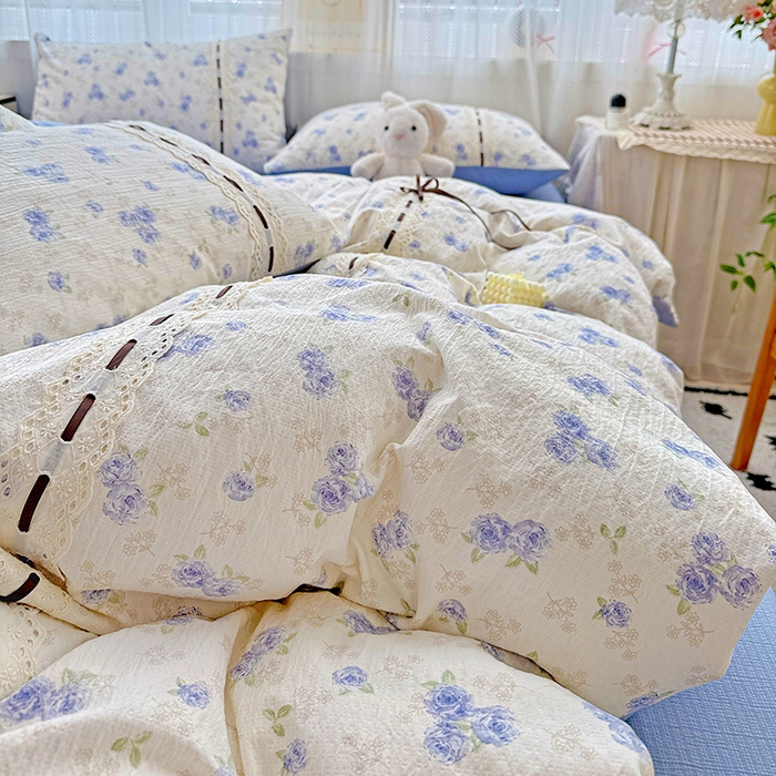 91家纺网 家纺一手货源 找家纺 典曼家纺 2025新款古法花边蝴蝶结四件套 暮归十里