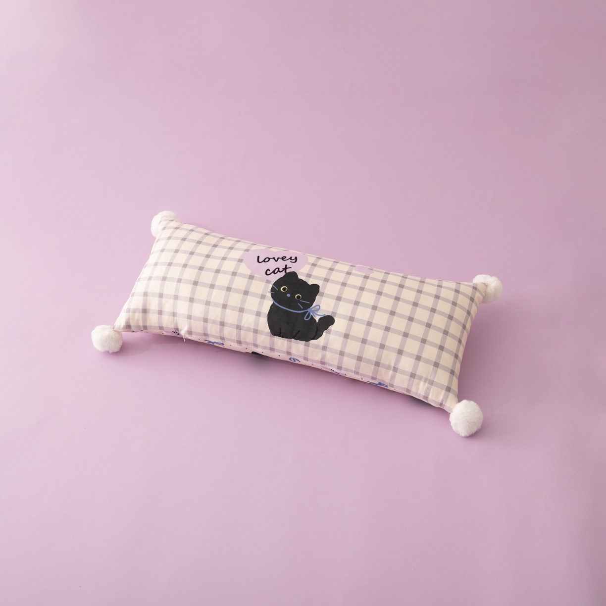 91家纺网 家纺一手货源 找家纺 博笔熊 2025新款双面多功能卡通长条枕头枕芯抱枕靠垫靠枕 格子黑猫