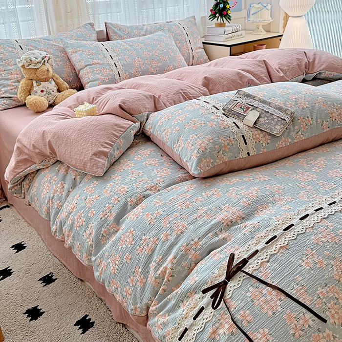 91家纺网 家纺一手货源 找家纺 典曼家纺 2025新款古法花边蝴蝶结四件套 雅集