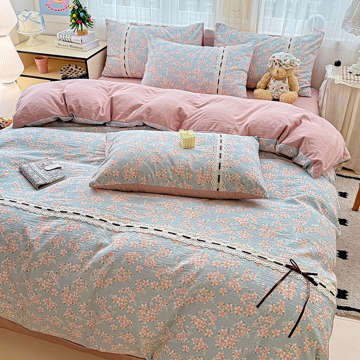 91家纺网 家纺一手货源 找家纺 典曼家纺 2025新款古法花边蝴蝶结四件套 雅集