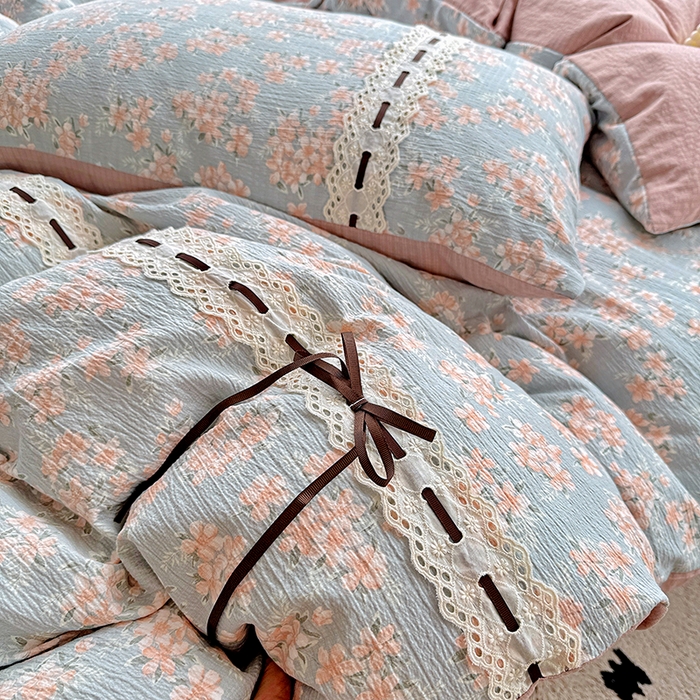 91家纺网 家纺一手货源 找家纺 典曼家纺 2025新款古法花边蝴蝶结四件套 雅集
