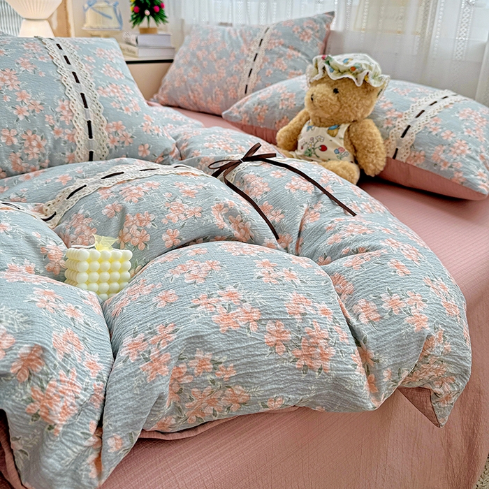 91家纺网 家纺一手货源 找家纺 典曼家纺 2025新款古法花边蝴蝶结四件套 雅集