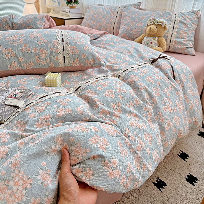 91家纺网 家纺一手货源 找家纺 典曼家纺 2025新款古法花边蝴蝶结四件套 雅集