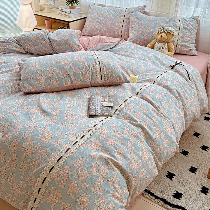 91家纺网 家纺一手货源 找家纺 典曼家纺 2025新款古法花边蝴蝶结四件套 雅集