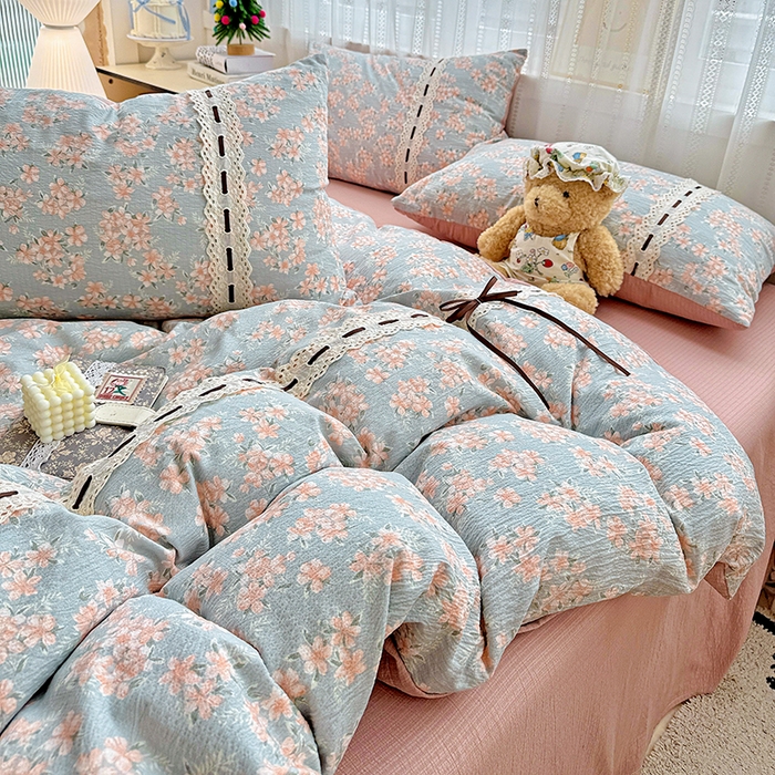 91家纺网 家纺一手货源 找家纺 典曼家纺 2025新款古法花边蝴蝶结四件套 雅集