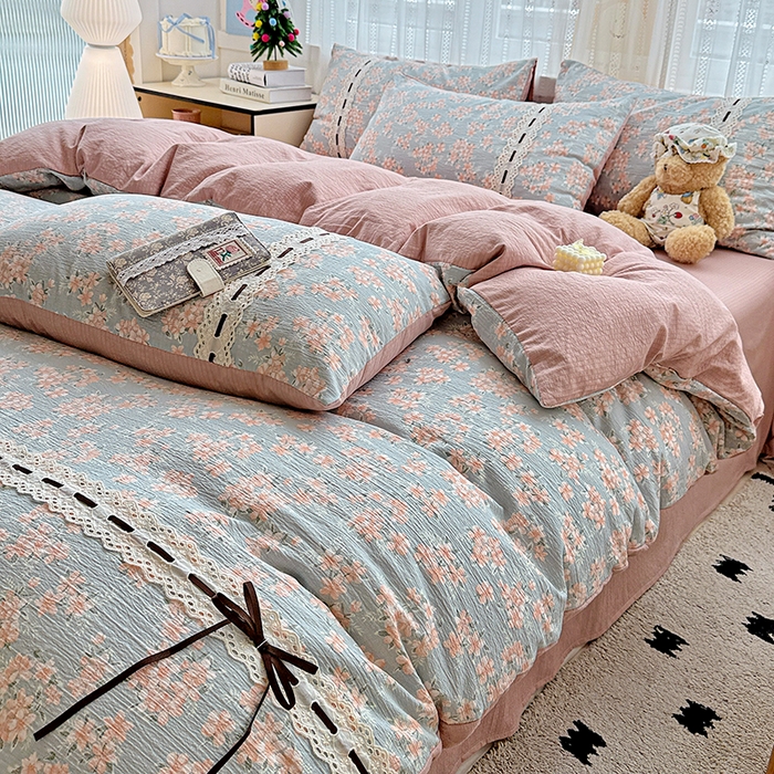 91家纺网 家纺一手货源 找家纺 典曼家纺 2025新款古法花边蝴蝶结四件套 雅集