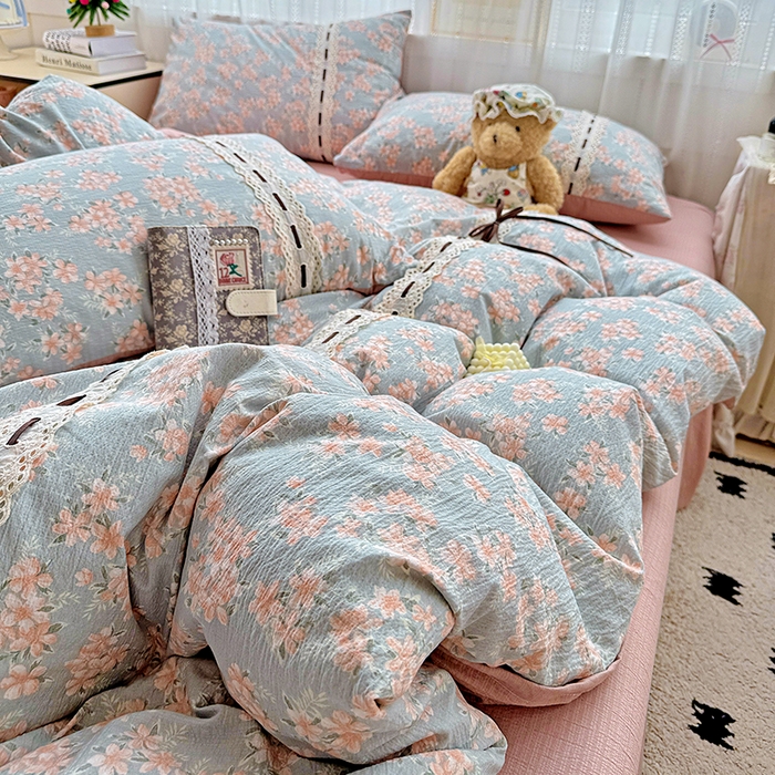 91家纺网 家纺一手货源 找家纺 典曼家纺 2025新款古法花边蝴蝶结四件套 雅集