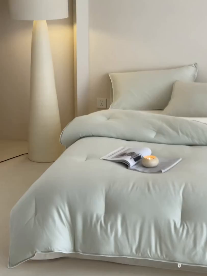 91家纺网 家纺一手货源 找家纺 一加一 2025新款有氧棉艾阳绒中科抗菌被子被芯 梧枝-绿