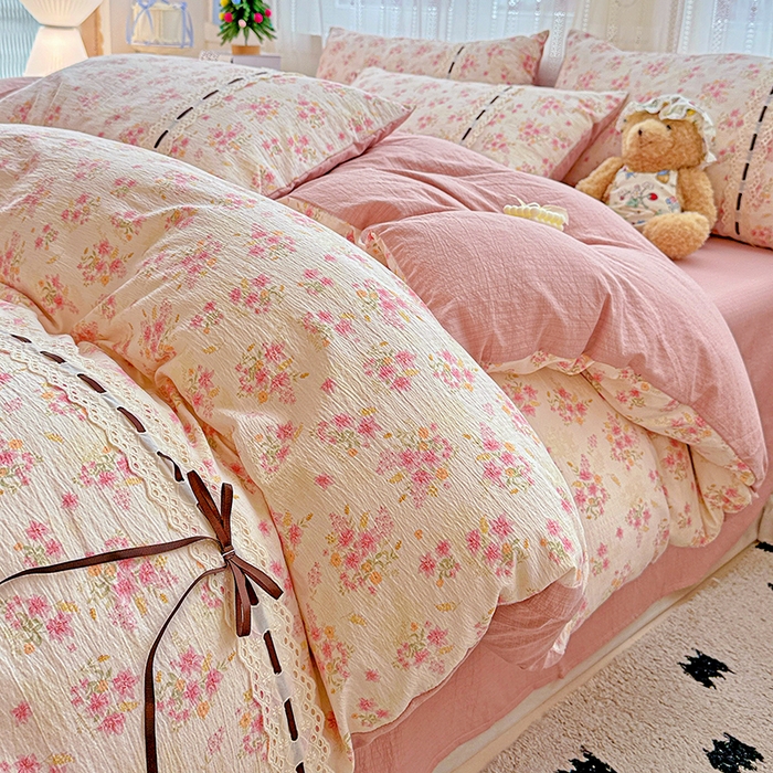 典曼家纺 2025新款古法花边蝴蝶结四件套 雅漫花语