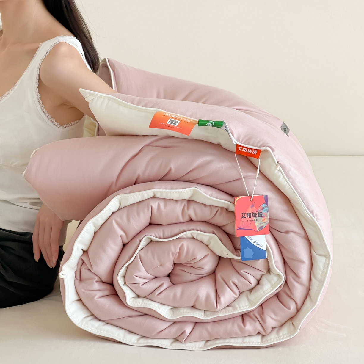 91家纺网 家纺一手货源 找家纺 一加一 2025新款有氧棉艾阳绒中科抗菌被子被芯 罗兰-紫