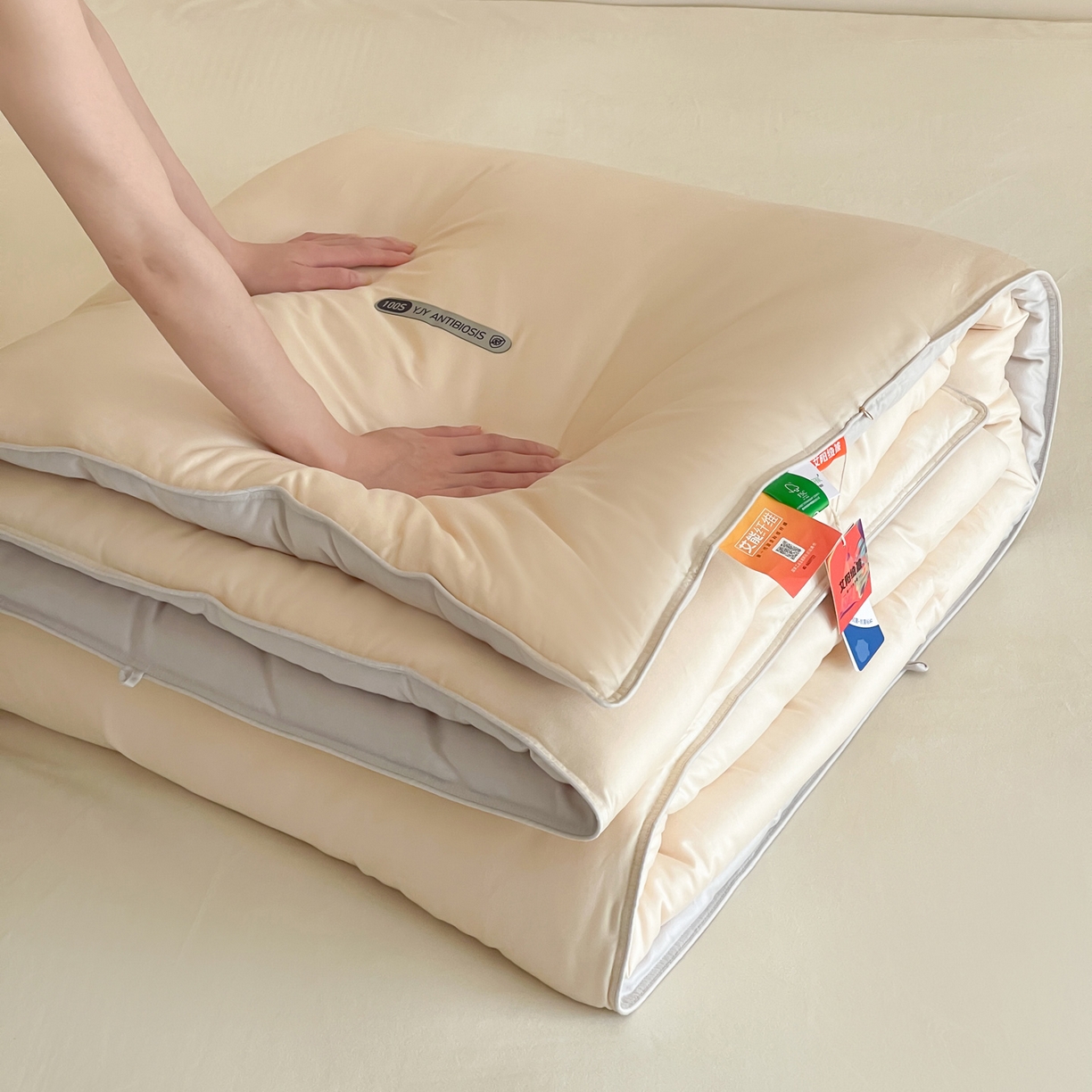 91家纺网 家纺一手货源 找家纺 一加一 2025新款有氧棉艾阳绒中科抗菌被子被芯 摩卡-米