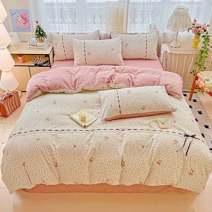 91家纺网 家纺一手货源 找家纺 典曼家纺 2025新款古法花边蝴蝶结四件套 悠然雅居