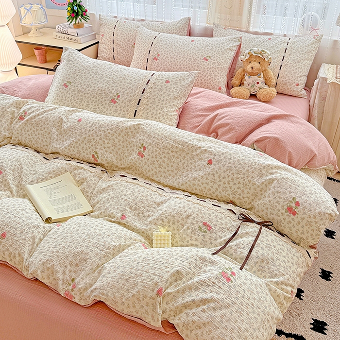 91家纺网 家纺一手货源 找家纺 典曼家纺 2025新款古法花边蝴蝶结四件套 悠然雅居