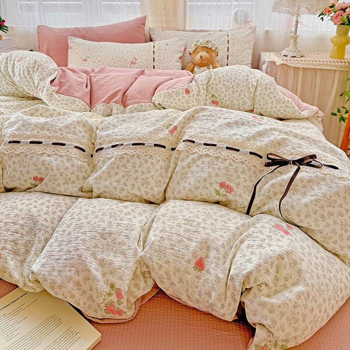 91家纺网 家纺一手货源 找家纺 典曼家纺 2025新款古法花边蝴蝶结四件套 悠然雅居