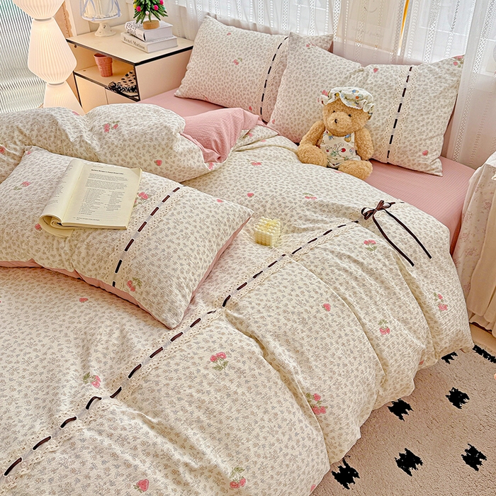 91家纺网 家纺一手货源 找家纺 典曼家纺 2025新款古法花边蝴蝶结四件套 悠然雅居