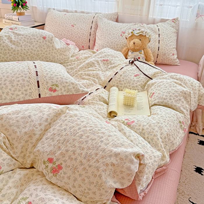 91家纺网 家纺一手货源 找家纺 典曼家纺 2025新款古法花边蝴蝶结四件套 悠然雅居