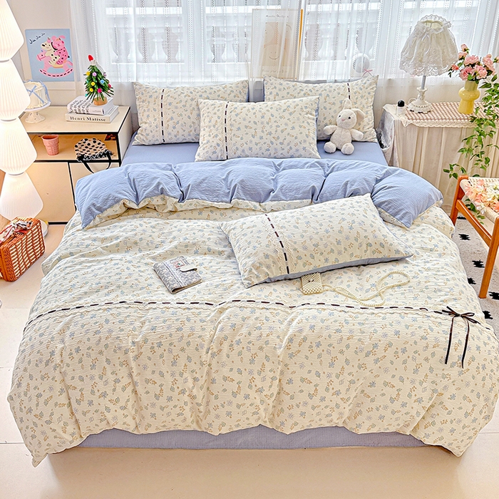 91家纺网 家纺一手货源 找家纺 典曼家纺 2025新款古法花边蝴蝶结四件套 鸢尾兰