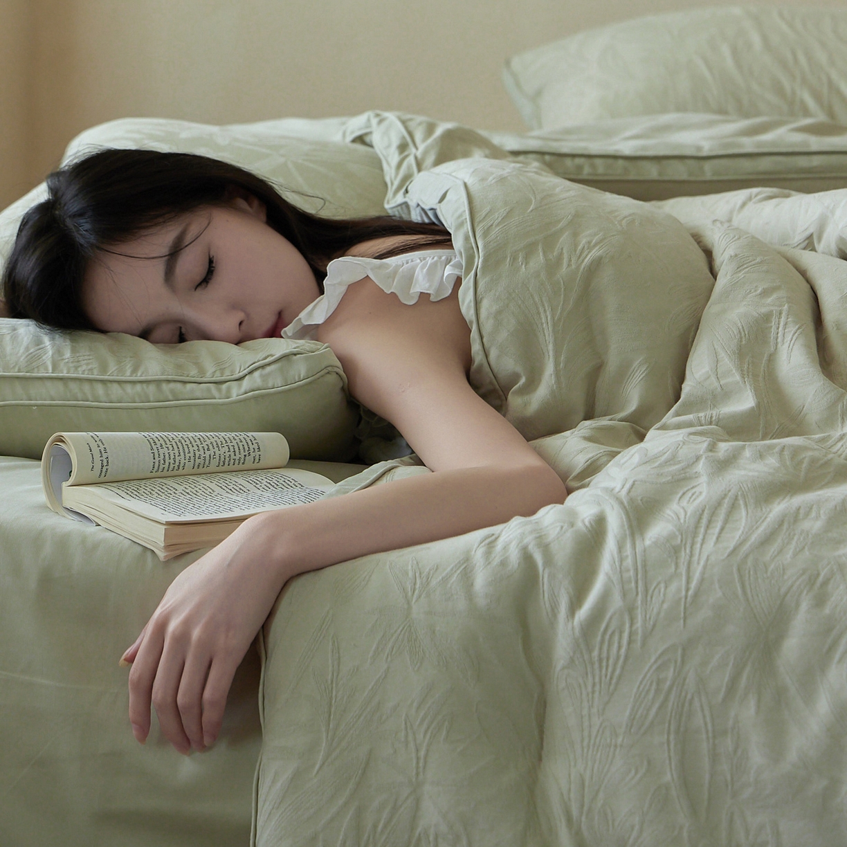 91家纺网 家纺一手货源 找家纺 一加一 2025新款全棉提花航天恒温抗菌被子被芯 秘境(绿)