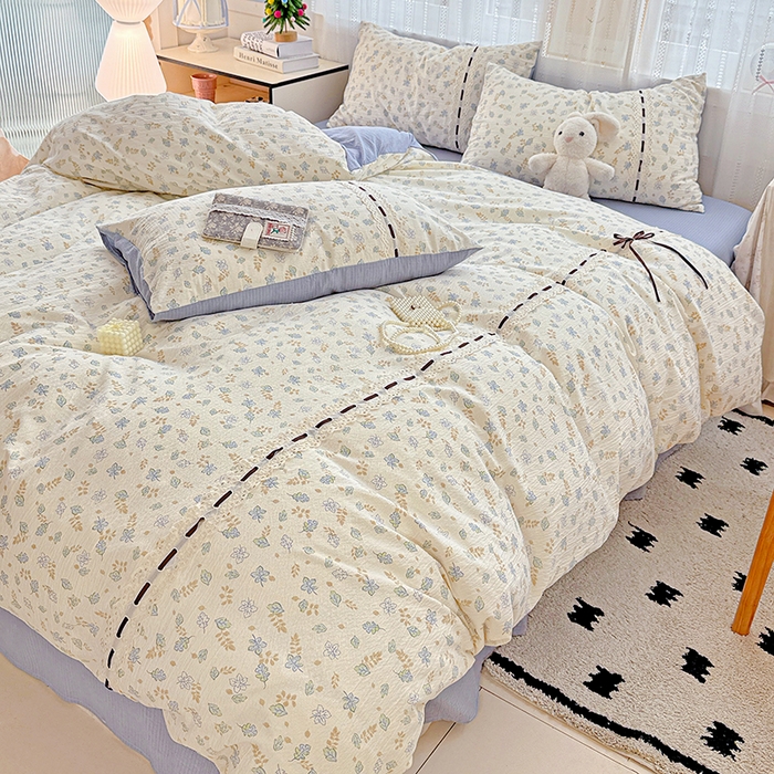 91家纺网 家纺一手货源 找家纺 典曼家纺 2025新款古法花边蝴蝶结四件套 鸢尾兰