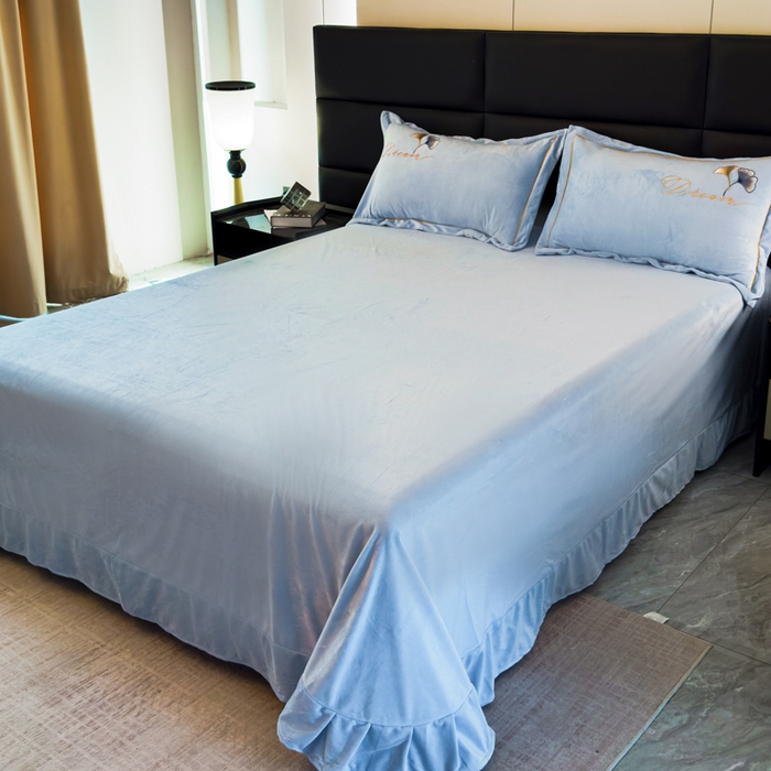 91家纺网 家纺一手货源 找家纺 U品汇 2025新款7斤高克重牛奶绒刺绣花四件套床裙款法莱绒金貂珊瑚绒水晶绒不掉毛 银杏叶-浅蓝