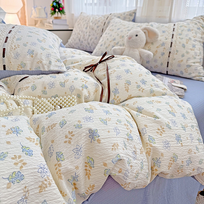 91家纺网 家纺一手货源 找家纺 典曼家纺 2025新款古法花边蝴蝶结四件套 鸢尾兰